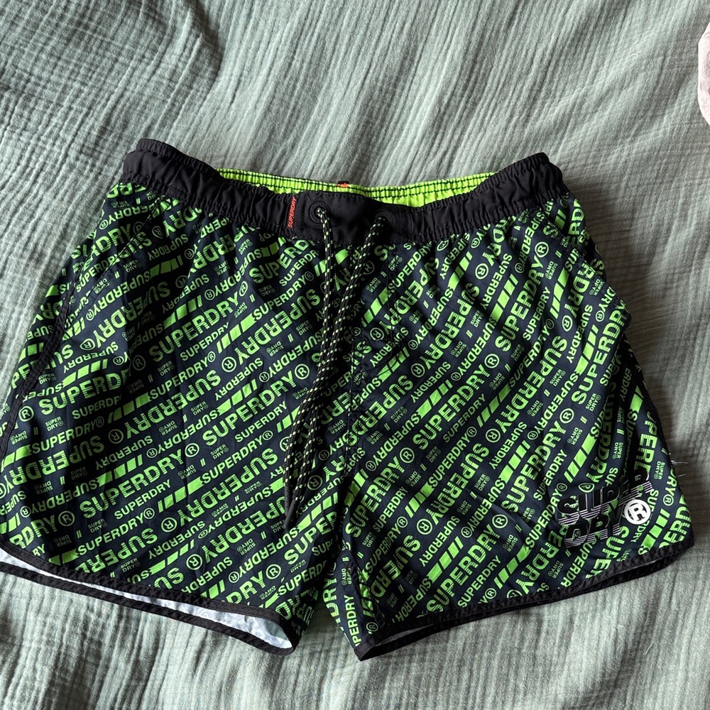 Superdry Neon Green and Black Patterned Shorts